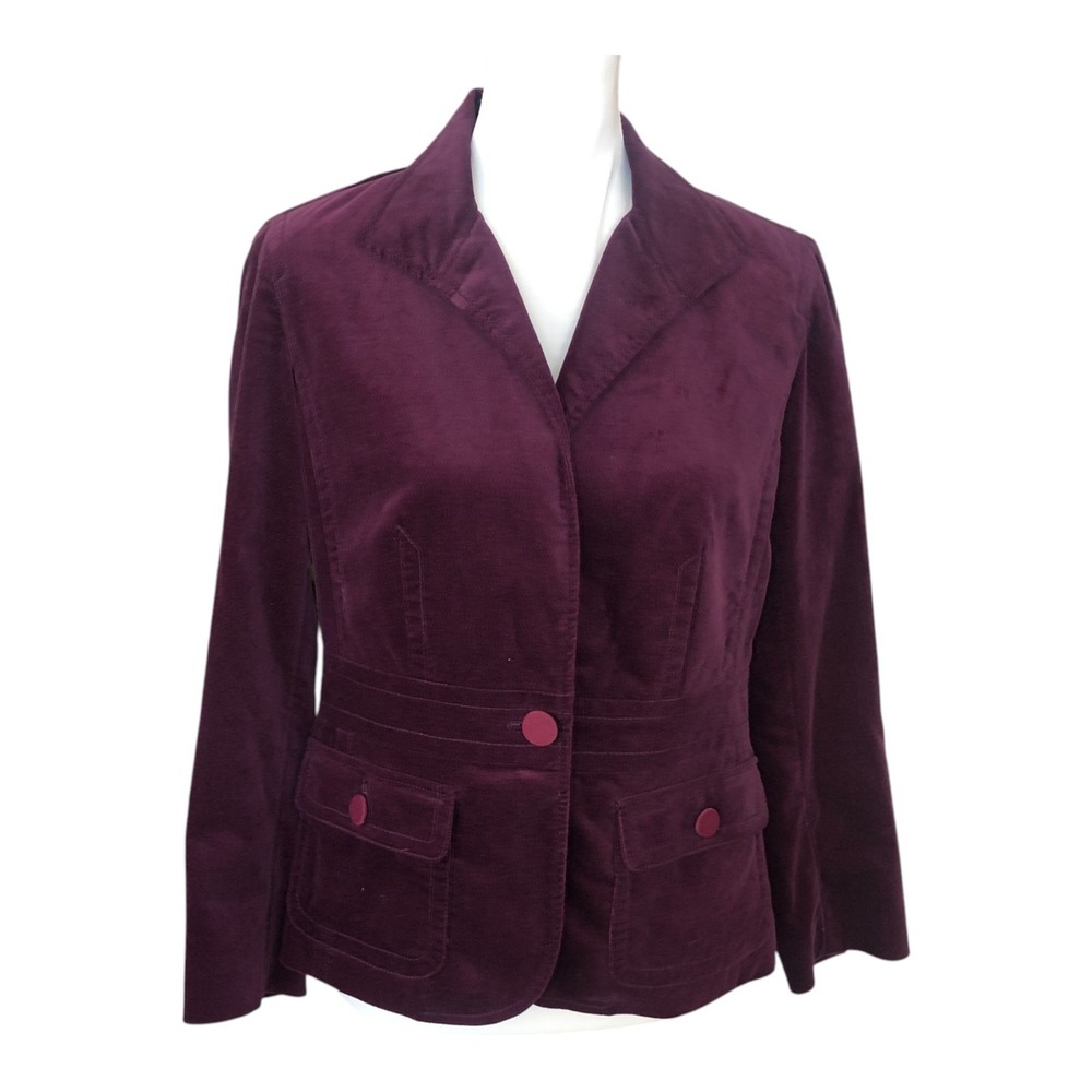 Talbot's Classic Cotton Velvet Eggplant Purple Single Button Blazer Jacket Sz 8P